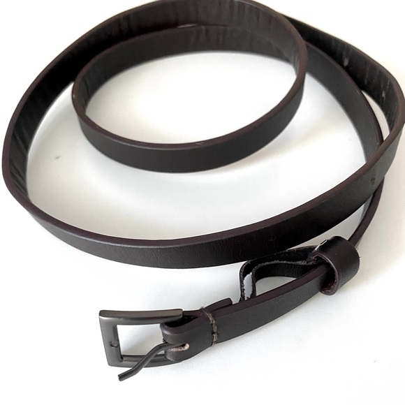 Accessories - Dark Brown Leather Belt with Square Buckle